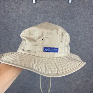 Vintage Columbia Boonie Hat Safari Sun Cap Strap Unisex Beige Made In USA
